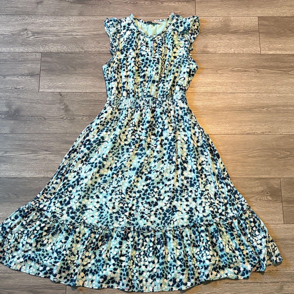 LOFT Teal and Navy Floral Dress
